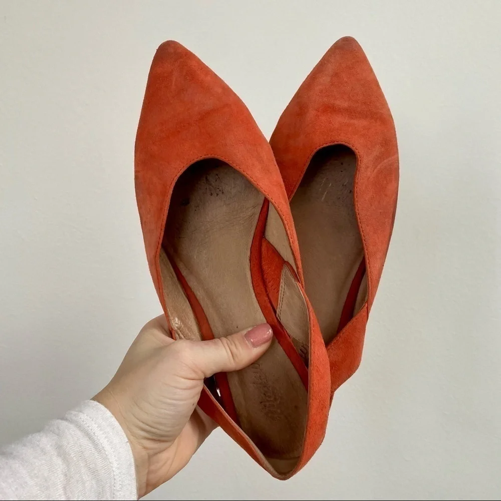 Madewell Katrina Orange Suede Sling Back Flats | Pointed Toe | Size 7